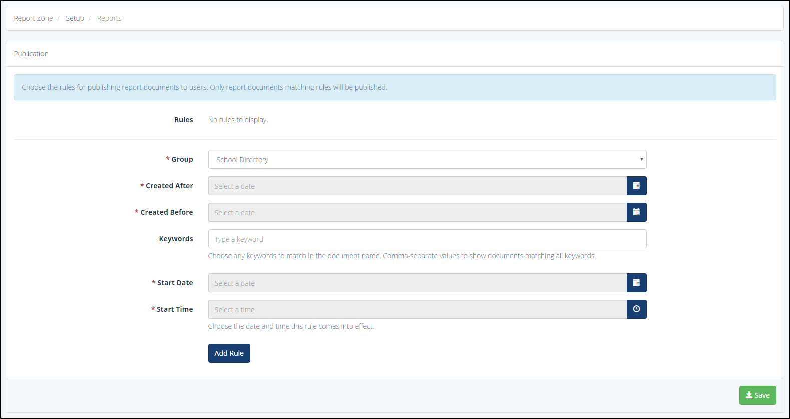 Report Zone Upload Rule